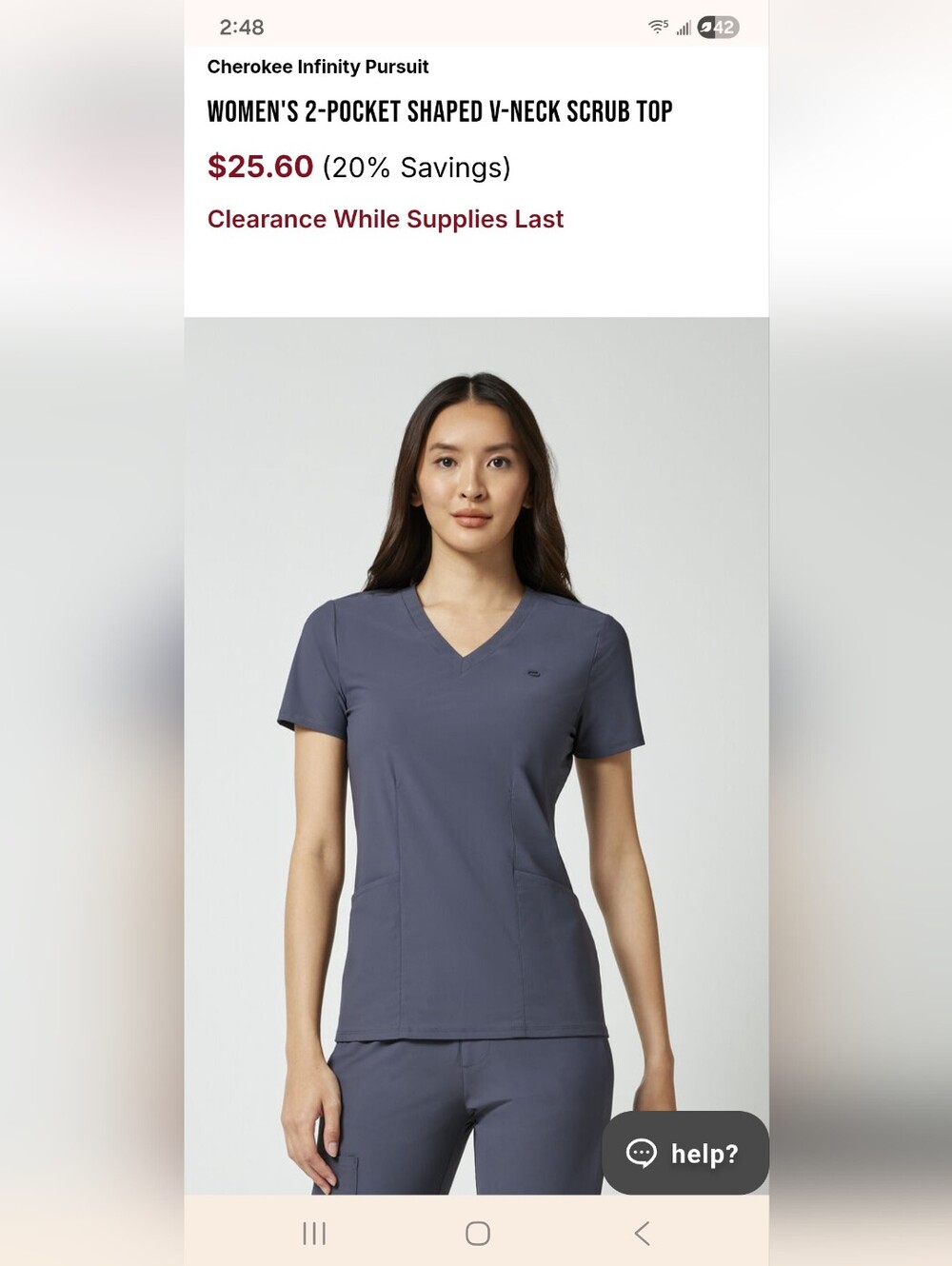 Cherokee Infinity Pursuit Women's V-Neck Short Sleeve Top - Slate